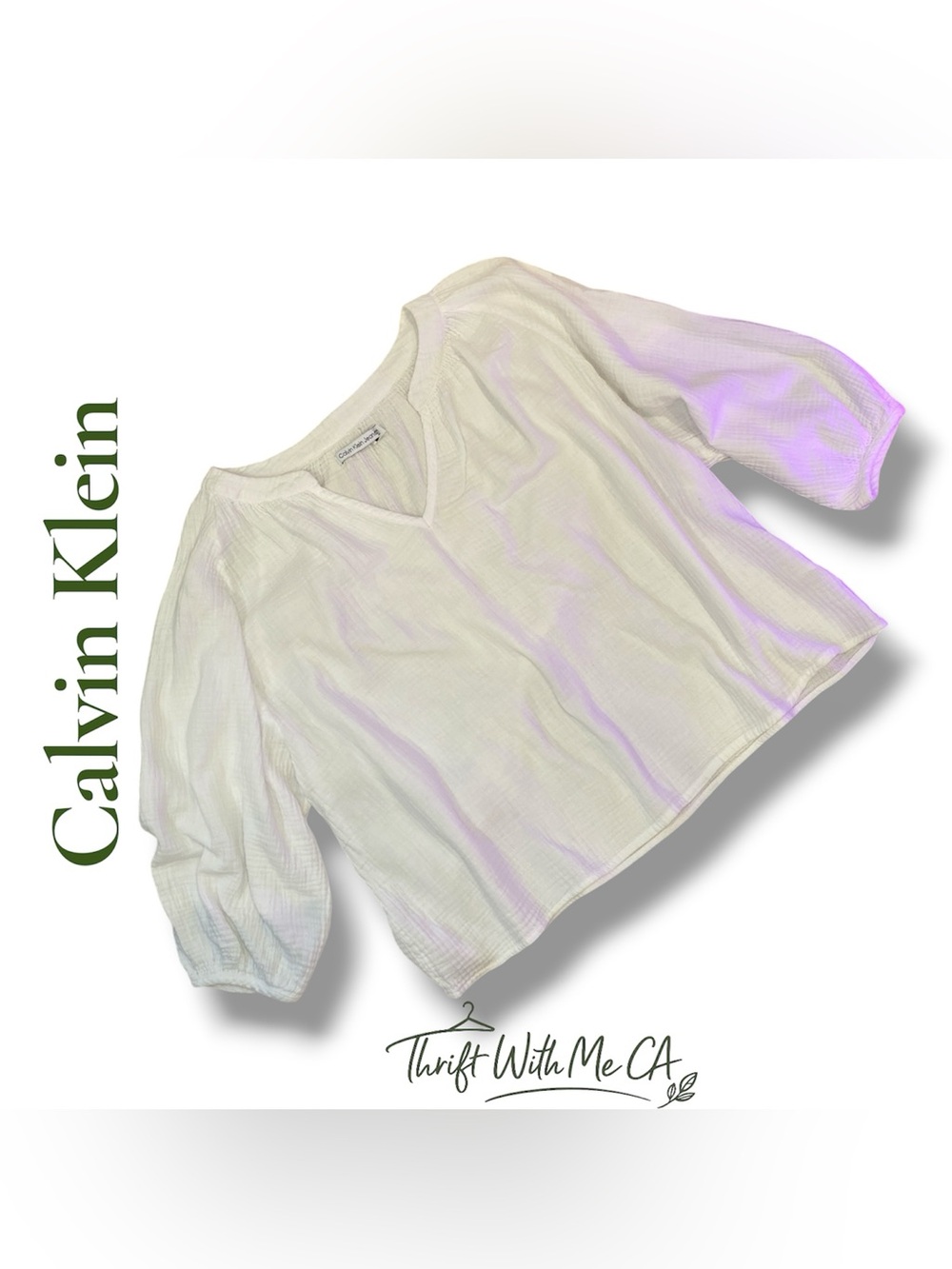 Calvin Klein Cotton Muslin V-Neck Blouse – XL